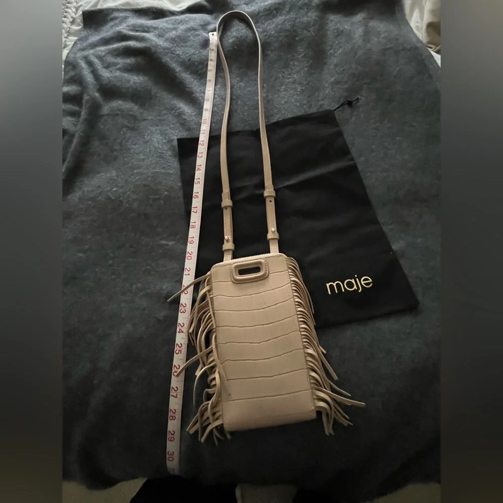 Maje Beige Croc-Embossed Fringe Crossbody Bag - Picture 2 of 9